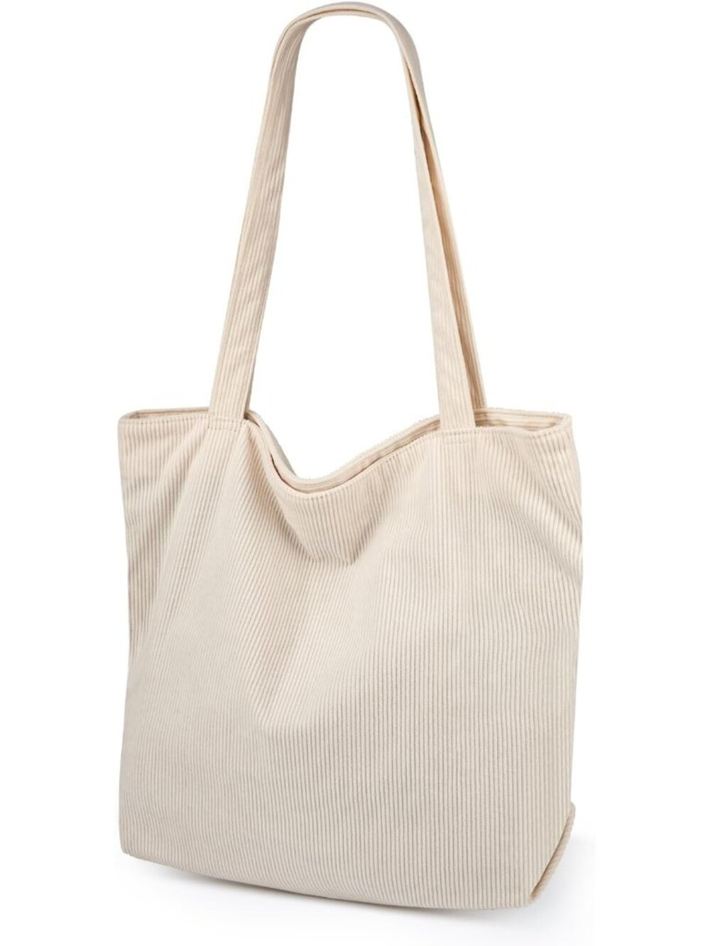 Women's Beige Large Capacity Casual Shoulder Corduroy Tote Bag with Zipper